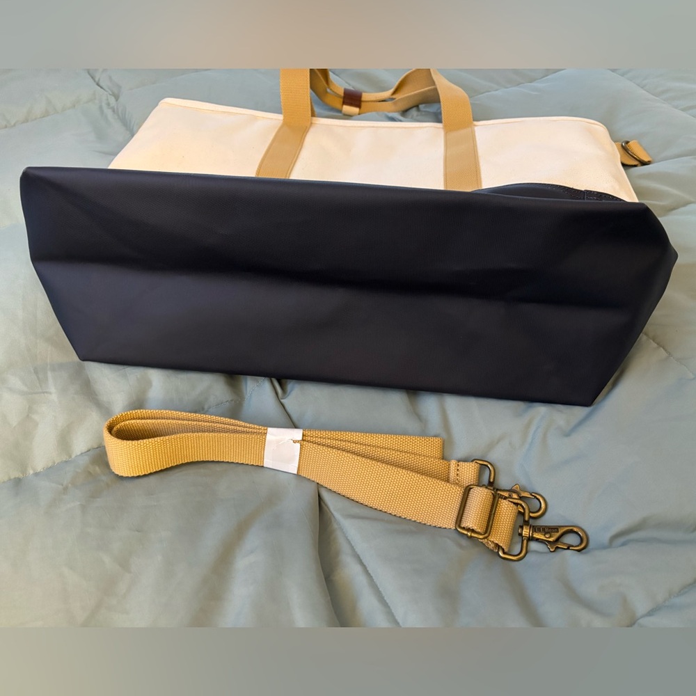 L.L. Bean NWT Large Canvas Tote Bag - Cream and Navy - Picture 6 of 12